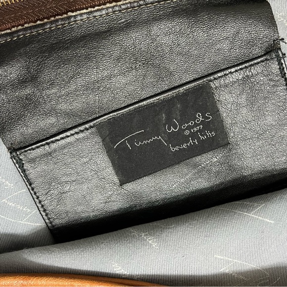 TIMMY WOODS 1977 Vintage Leather Triangle Wristlet Handbag Purse Pouch Black Tan - Picture 6 of 6